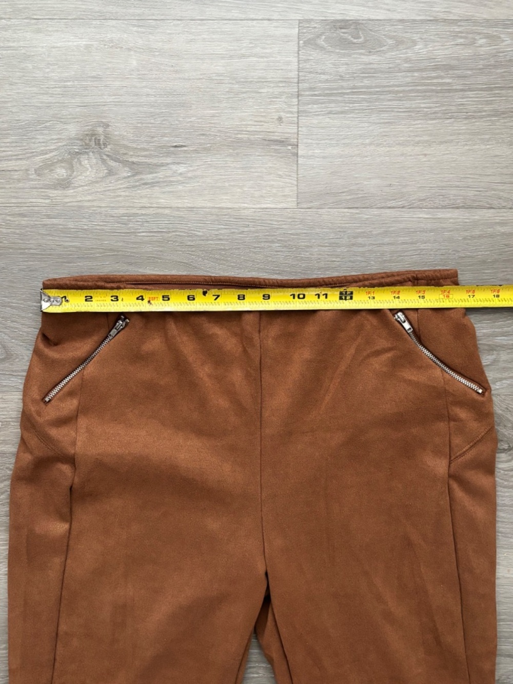 Charlotte Russe Y2K Brown Tan Faux Suede Stretch Pants Elastic Waist Zippers XL - Picture 6 of 9